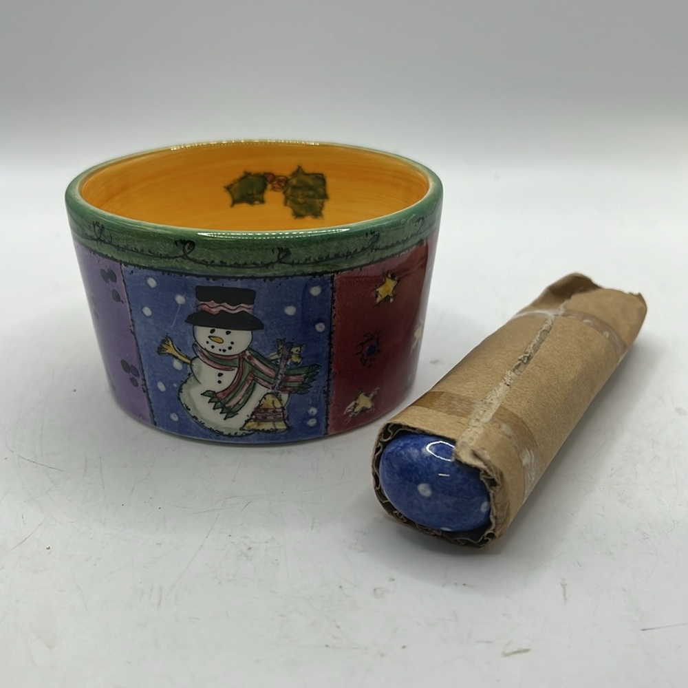 NWT Sango Sweet Shoppe Christmas 2 Pc Dip Mix Set Bowl Spoon Blue Red Snowman